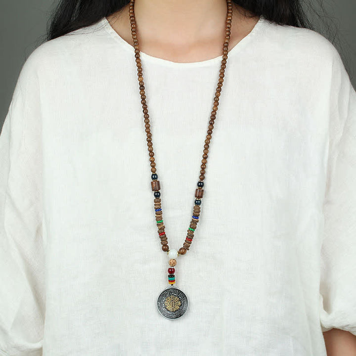 Buddha Stones Tibetano Om Mani Padme Hum Ruota della Preghiera Rotazione Vajra Collana Pendente in Legno - image 22