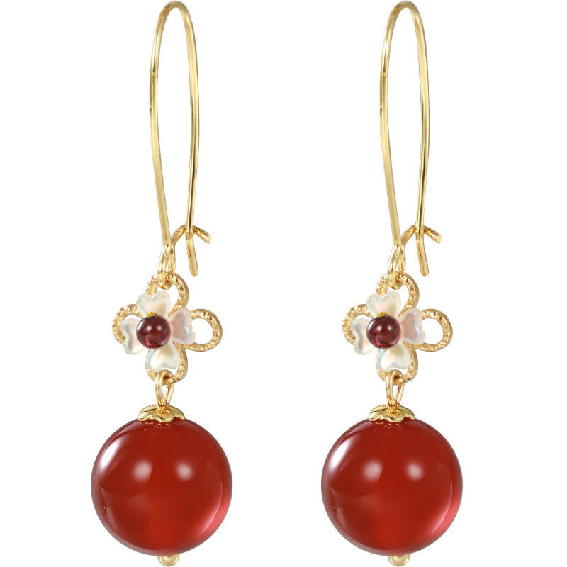 Orecchini Buddha Stones in argento sterling 925 con perline di fiori di agata rossa e fiducia