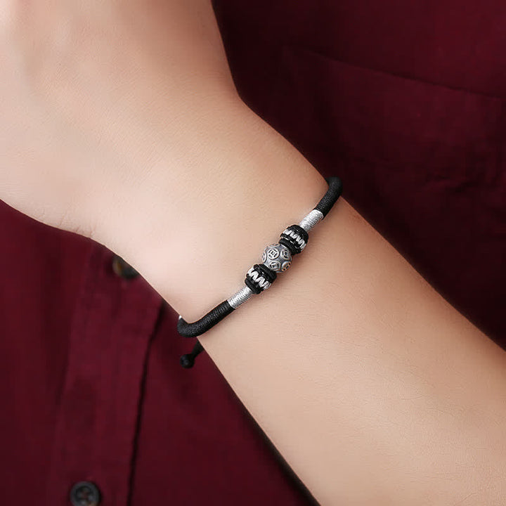 Braccialetto di perline con corda di protezione e portafortuna in argento sterling 999 con monete di rame rotonde Buddha Stones