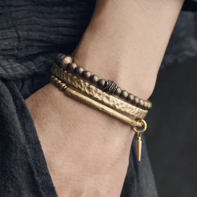Bracciale rigido con polsino in pietra lavica e rame Balance