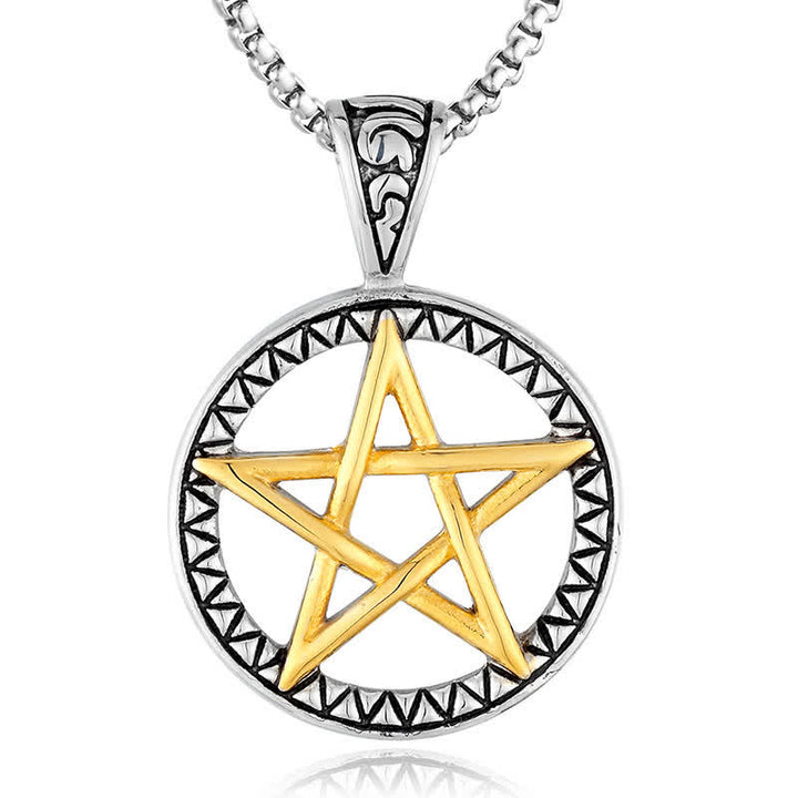 Collana con pendente in acciaio al titanio e pentagramma