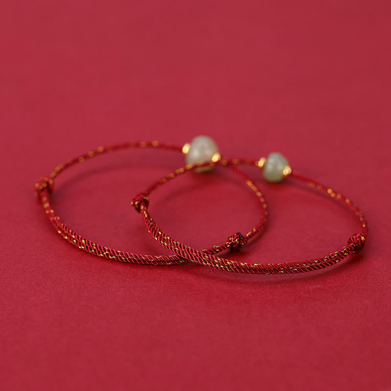 Bracciale Buddha Stones in argento sterling 925 placcato oro con giada Hetian e loto portafortuna in corda rossa - image 2
