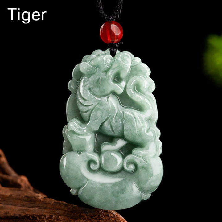Buddha Stones Giada verde naturale 12 Zodiaco cinese Fortuna Prosperità Collana pendente - Tigre - image 12