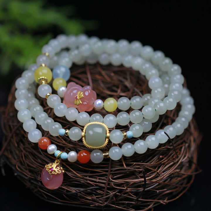 Braccialetto Buddha Stones Natural Hetian Jade Rosa Cristallo Pace Fibbia Felicità Abbondanza
