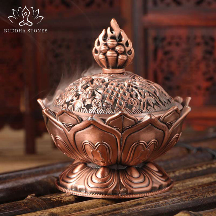 Buddha Stones Tibetano a Forma di Loto Bruciatore di Incenso Purificato