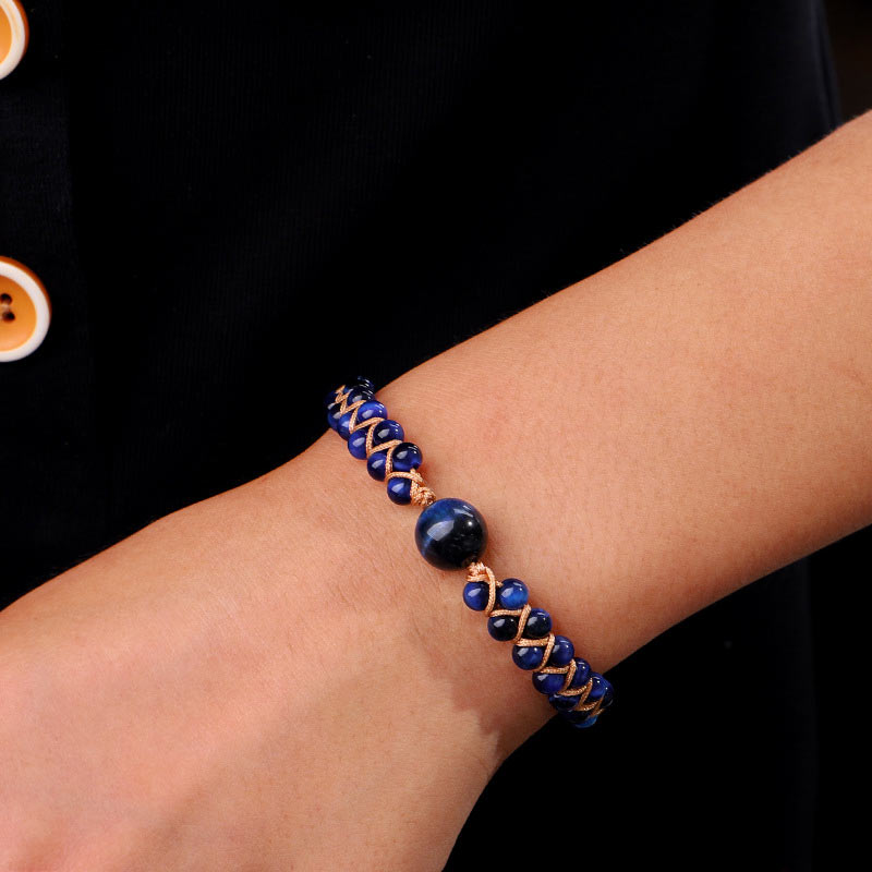 Braccialetto di protezione in pietra divina occhio di tigre blu Buddha Stones