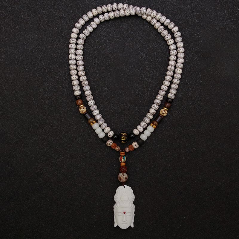 Buddha Stones 108 Perle di Mala Semi di Bodhi Osso di Yak Avalokitesvara Fortunato Pixiu Guan Gong Buddha Demone Pace Bracciale con nappa
