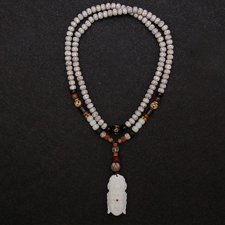 Buddha Stones 108 Perle di Mala Semi di Bodhi Osso di Yak Avalokitesvara Fortunato Pixiu Guan Gong Buddha Demone Pace Bracciale con nappa