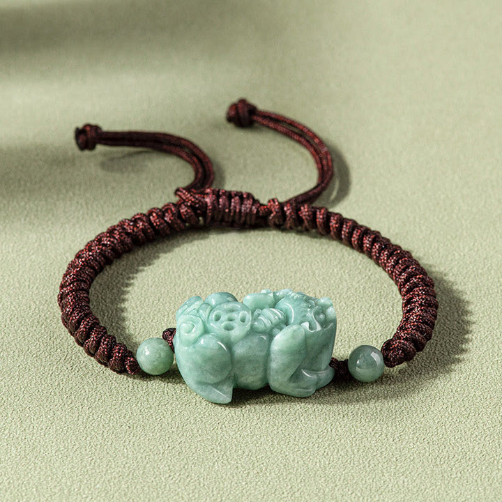 Braccialetto di corda intrecciata con Buddha Stones King Kong in giada naturale PiXiu fatto a mano