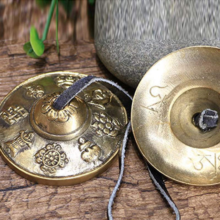 Buddha Stones Campana tibetana Tingsha Sei parole vere Drago Rame Bilancia Decorazione con borsa