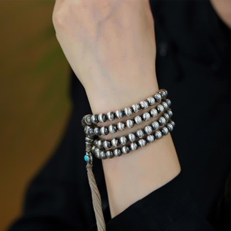 Buddha Stones 108 Mala Beads 925 Sterling Silver Agata Rossa Turchese Braccialetto con Ciondolo di Fiducia
