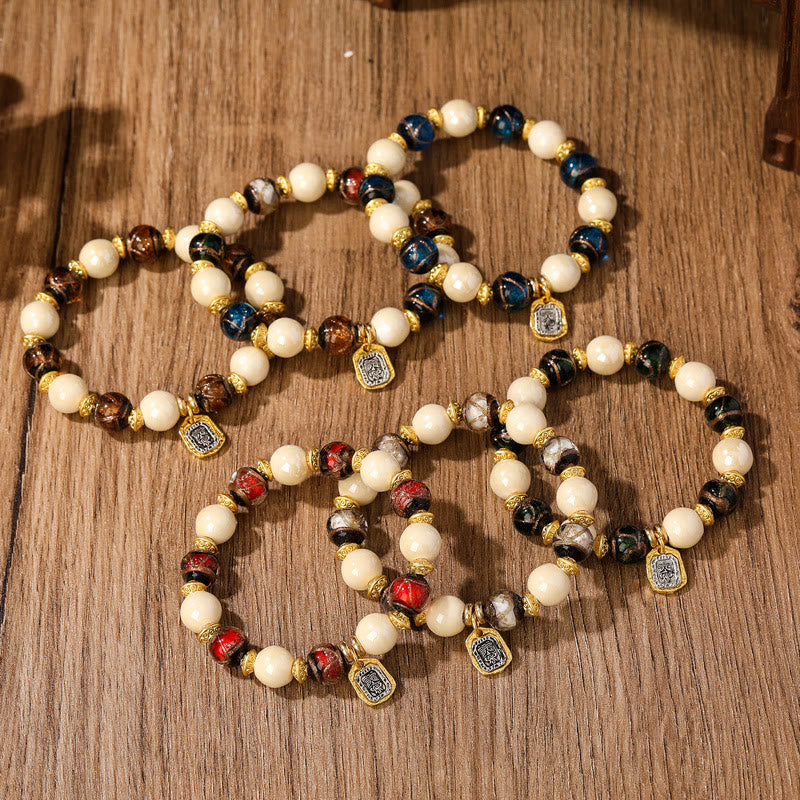 Buddha Stones Tibetano Zakiram Dea della Ricchezza Ciondolo Liuli Vetro Incenso Cenere Perline di Porcellana Braccialetto di Protezione