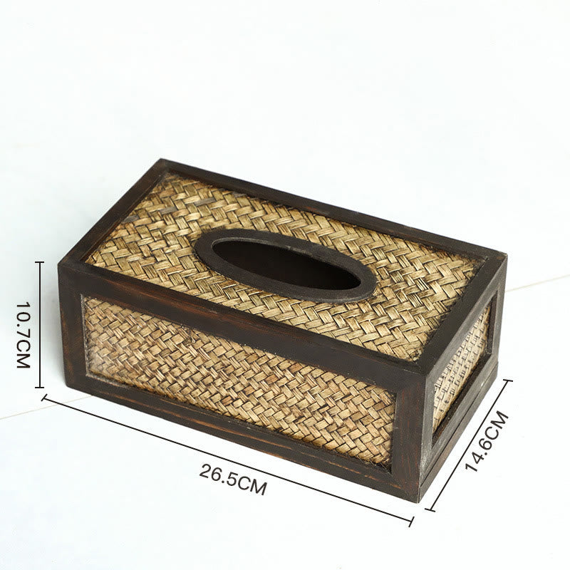 Scatola per fazzoletti in legno intrecciato di bambù fatta a mano Porta fazzoletti in legno Scatole per salviette Decorazione