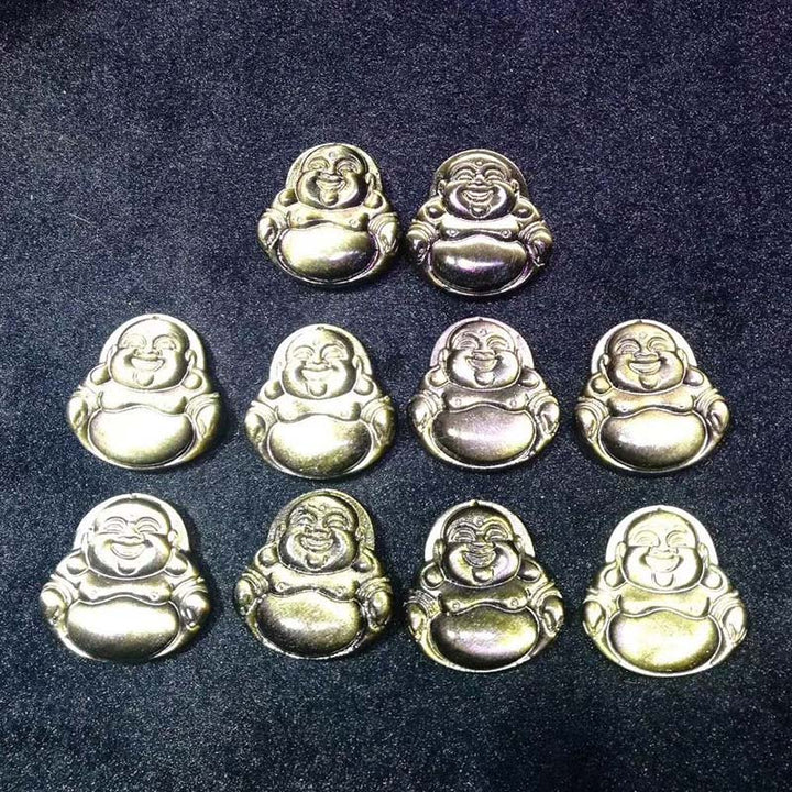 Collana con ciondolo Buddha Stones Laughing Buddha in ossidiana dorata e lucente, ricchezza - image 6