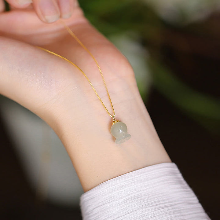 Collana con ciondolo a forma di farfalla Buddha che ride in giada ciano naturale Hetian Jade in argento sterling 925 - Fiore di orchidea a campana - image 16