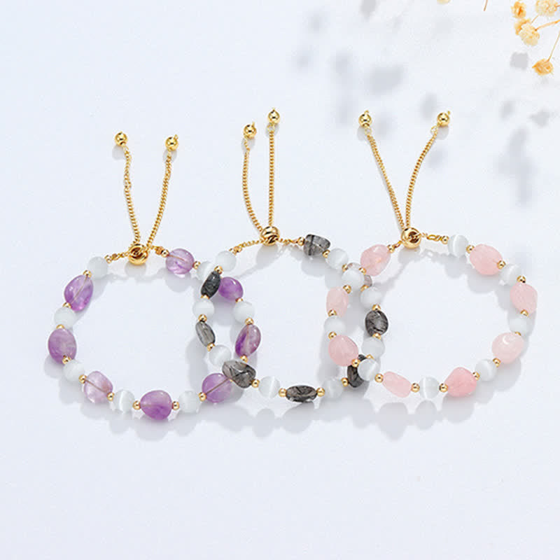 Bracciale di consapevolezza spirituale in quarzo rutilato nero e cristallo rosa ametista - image 9