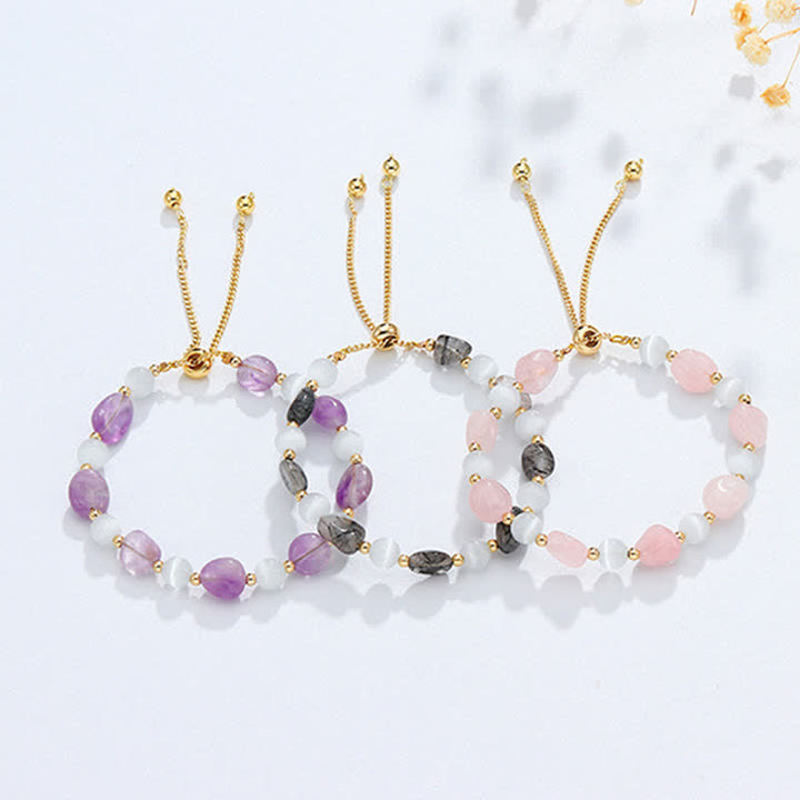 Bracciale di consapevolezza spirituale in quarzo rutilato nero e cristallo rosa ametista - image 9
