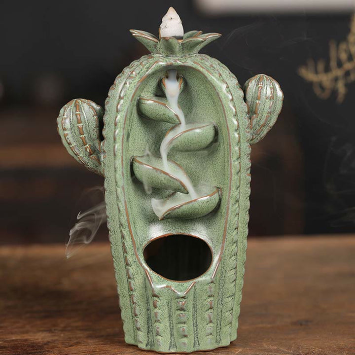 Bruciatore di incenso con fontana di fumo a riflusso curativo in ceramica di cactus - Cactus-Verde 12,5*6,5*17cm - image 8