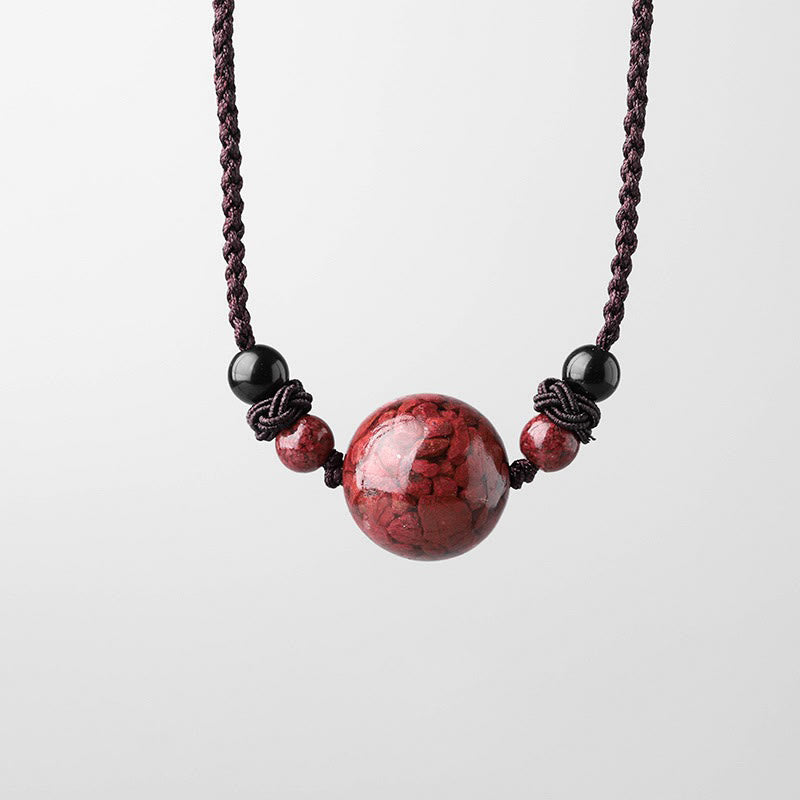 Buddha Stones Pietre di cinabro naturali Perline Collana con ciondolo di benedizione