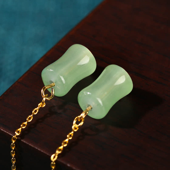 Orecchini pendenti con motivo Buddha Stones Jade Bamboo Luck