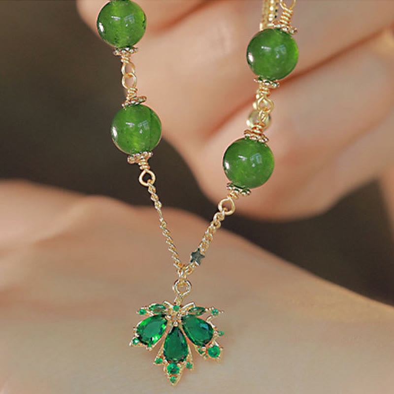 Bracciale Buddha Stones placcato oro 14k calcedonio verde foglia d'acero coraggio forza