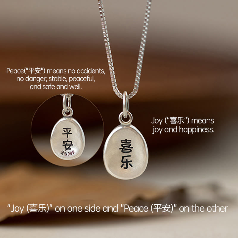 Buddha Stones 999 Sterling Silver Pace e Gioia Fu Carattere Fortuna Fortuna 925 Sterling Silver Catena Collana Pendente