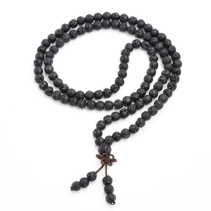 Braccialetto di protezione Buddha Stones Natural Lava Rock 108 Beads