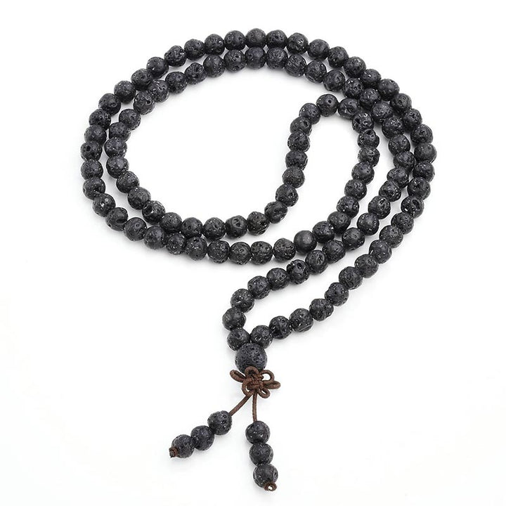 Braccialetto di protezione Buddha Stones Natural Lava Rock 108 Beads