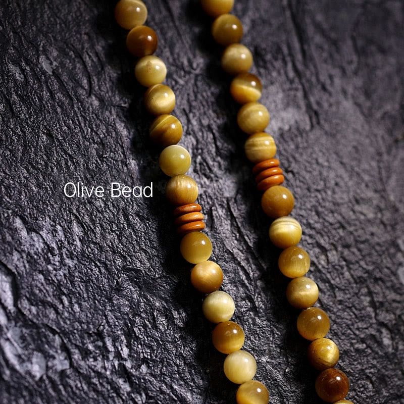 Buddha Stones 108 Mala Beads Natural Tiger Eye Rame Dorje Protezione Nappa Bracciale