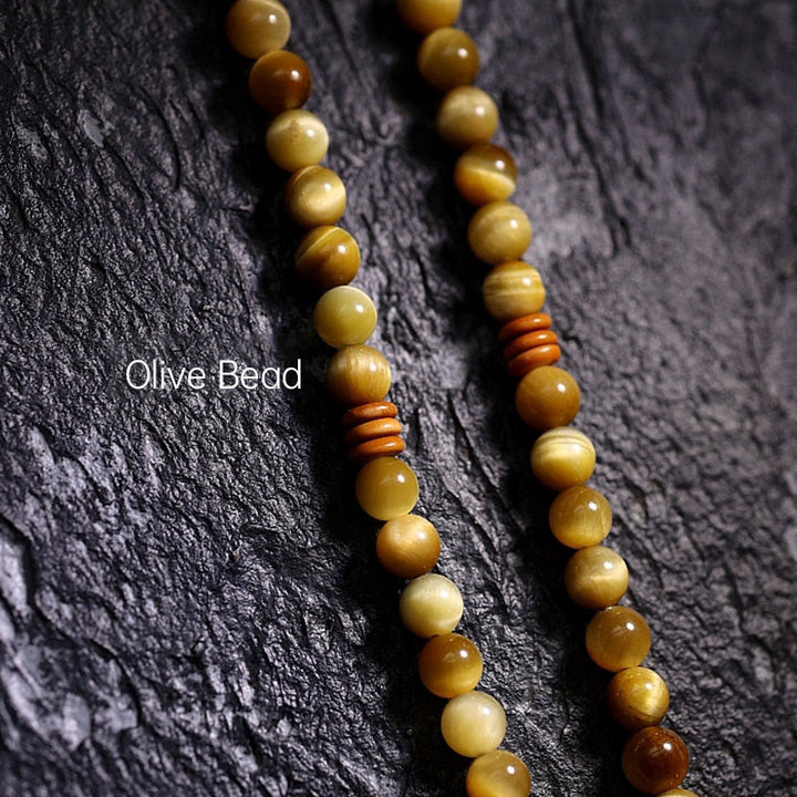Buddha Stones 108 Mala Beads Natural Tiger Eye Rame Dorje Protezione Nappa Bracciale