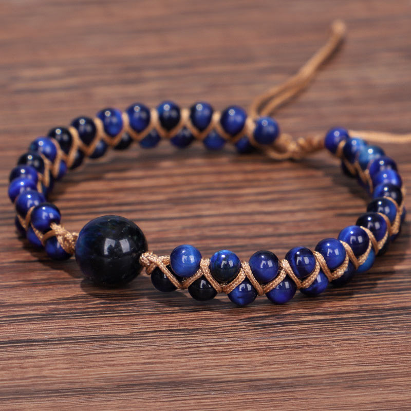 Braccialetto di protezione in pietra divina occhio di tigre blu Buddha Stones