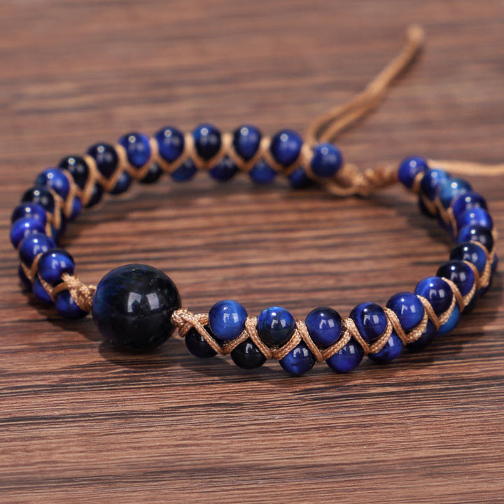 Braccialetto di protezione in pietra divina occhio di tigre blu Buddha Stones