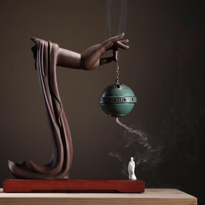 Decorazione bruciatore di incenso in ceramica con benedizione del loto tibetano