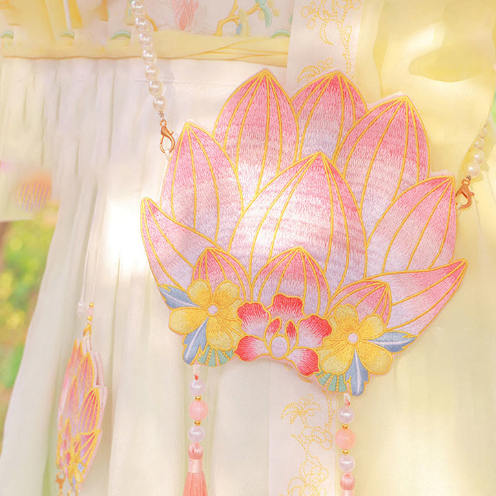 Buddha Stones Fortuna Ricamo Loto Koi Pesce Coniglio Fiore Borsa Hanfu Borsa a Tracolla Borsa a Tracolla - Fiore di loto - image 28