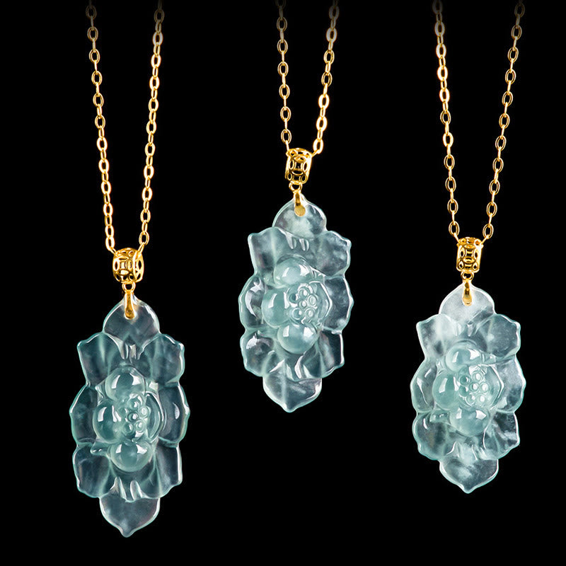 Collana con ciondolo della prosperità con motivo a loto in giada naturale in oro 18 carati Buddha Stones - image 8