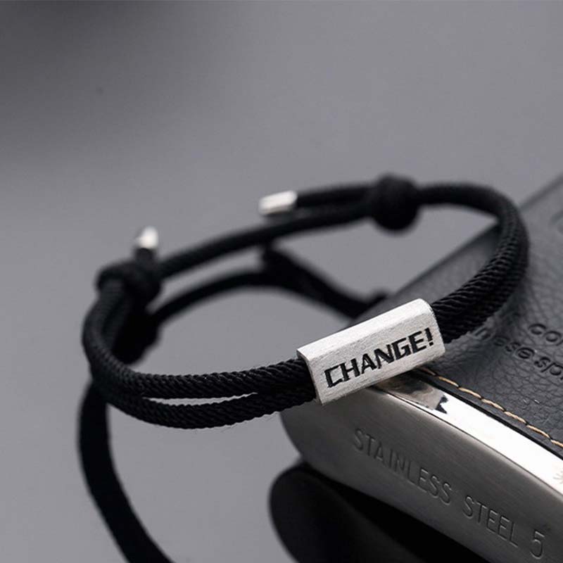 Braccialetto di corda di benedizione con incisione di lettere in argento sterling 925 Buddha Stones - Black&Letter Change (misura del braccialetto 18-24 cm) - image 9
