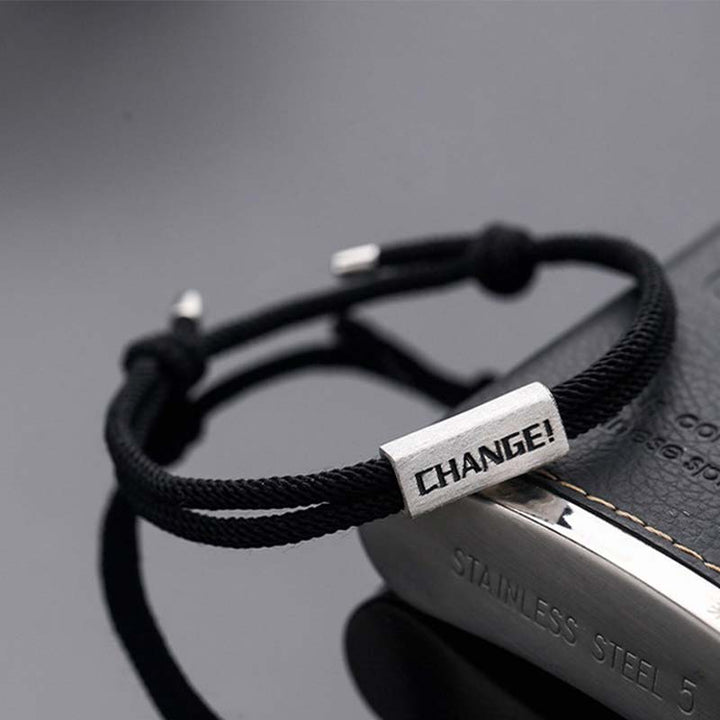 Braccialetto di corda di benedizione con incisione di lettere in argento sterling 925 Buddha Stones - Black&Letter Change (misura del braccialetto 18-24 cm) - image 9