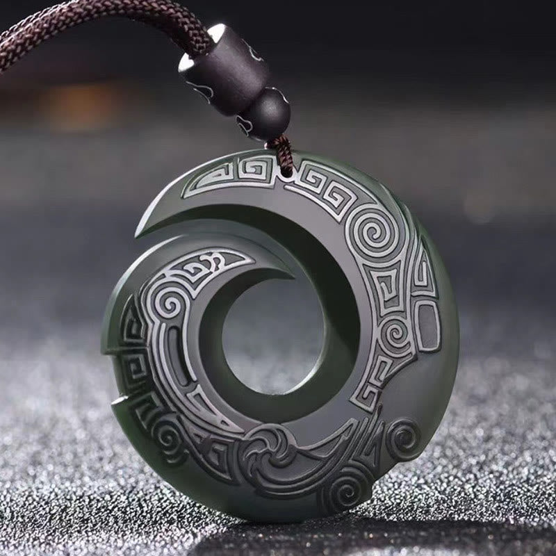 Buddha Stones La fortuna di una persona migliora il design del modello Hetian Ciano Giada Fibbia della pace Collana con ciondolo della fortuna - Giada Ciano (Successo♥Guarigione) - image 0