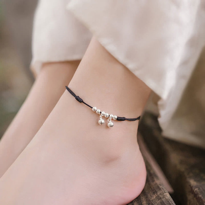 Buddha Stones 925 Sterling Silver Red String Braid Bell Charm Cavigliera
