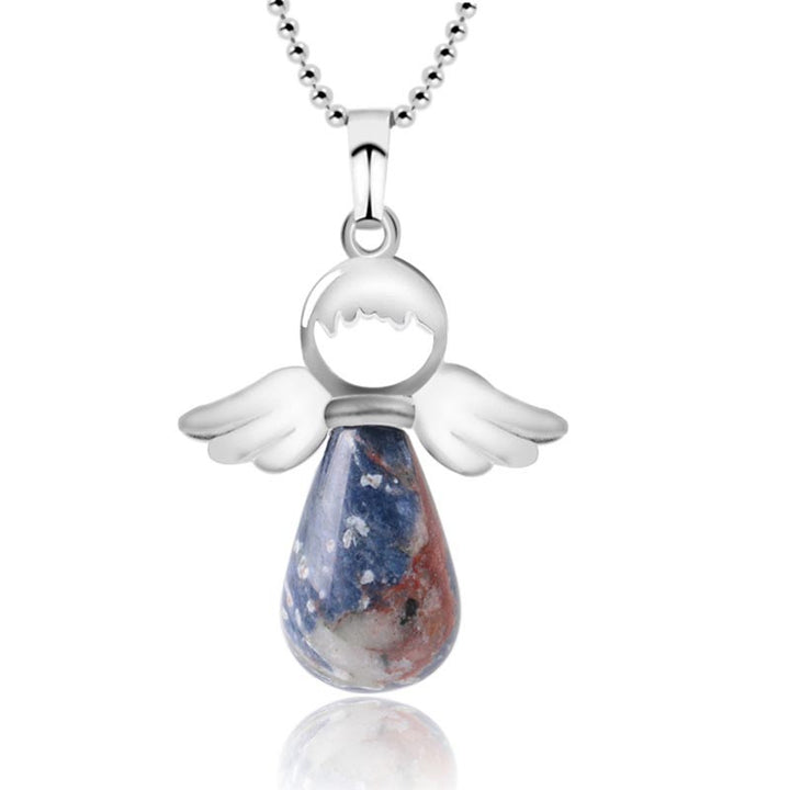 Collana con ciondolo portafortuna in cristallo naturale con piccole ali d'angelo Buddha Stones