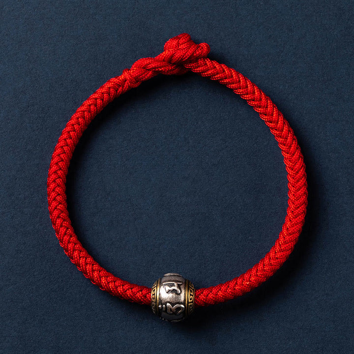 Bracciale intrecciato con nodo di King Kong, fatto a mano in Tibet, in argento sterling 925, con Buddha Stones, Om Mani Padme Hum e protezione dalla fortuna