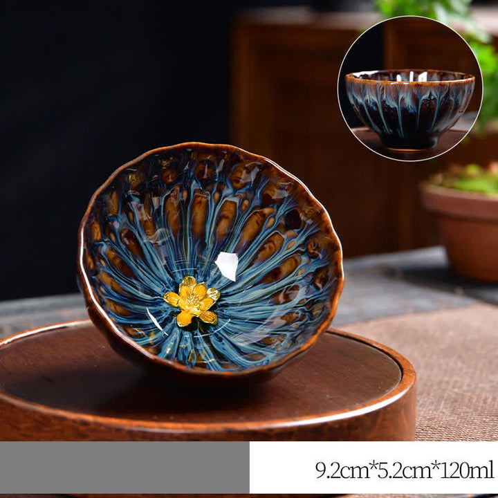 Buddha Stones Lotus Pavone Drago Fenice Koi Pesce Tazza da tè in ceramica Tazze da tè intarsiate 120ml