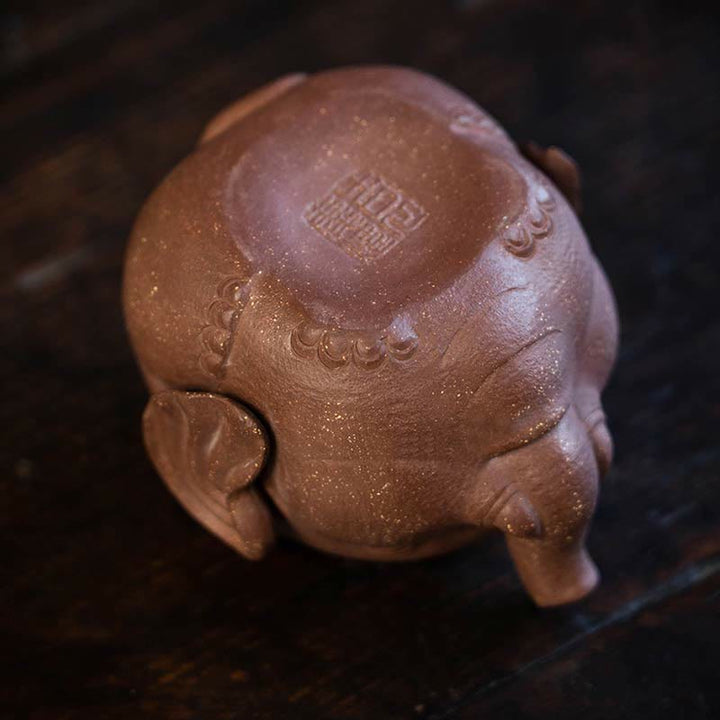Teiera in ceramica viola con Buddha Stones, elefante carino e nuvole di buon auspicio