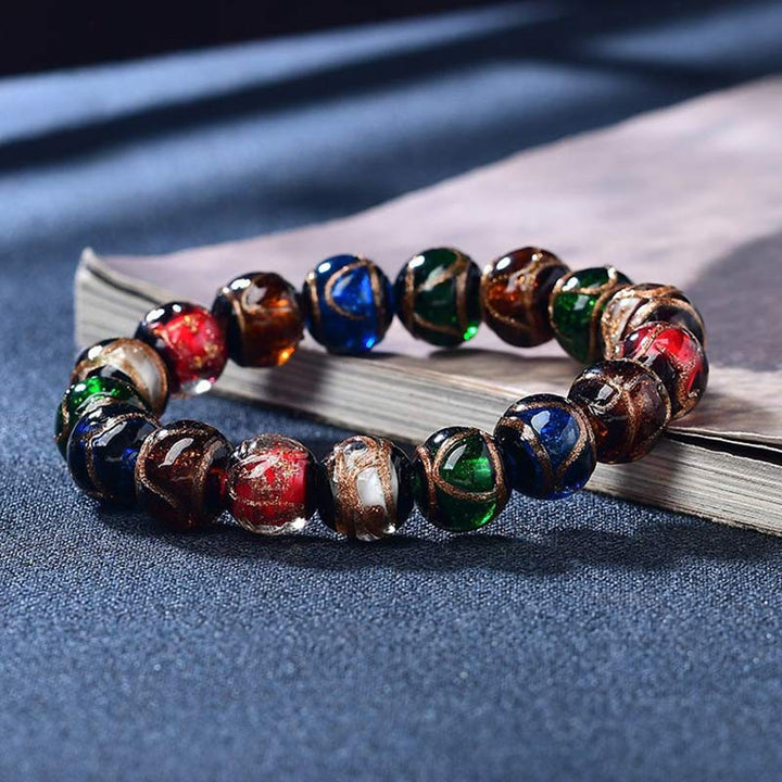 Braccialetto della fortuna con perline di vetro colorate Liuli Buddha Stones