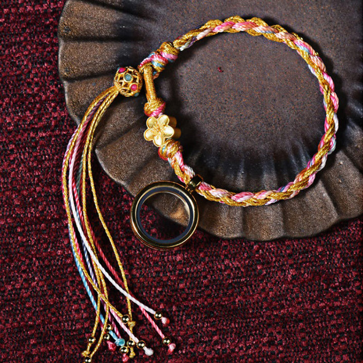 Braccialetto intrecciato a doppio giro con corda colorata fatta a mano in pietre Buddha Stones tibetane