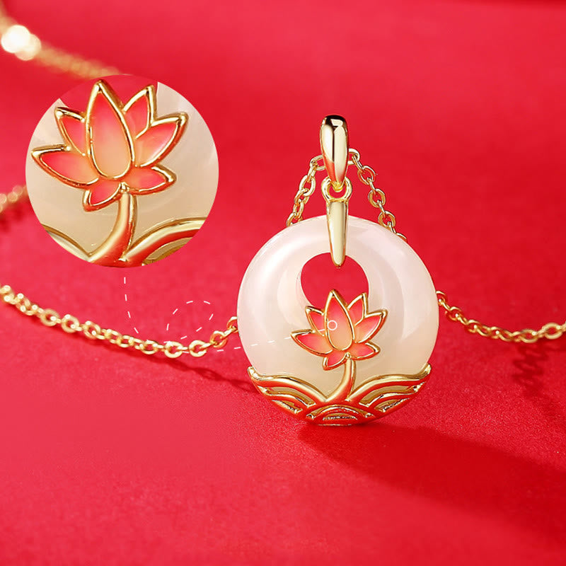 Collana con ciondolo a forma di fiore di loto in giada bianca Hetian, in argento sterling 925, Buddha Stones - image 3