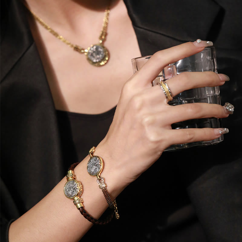 Braccialetto di protezione della benedizione della dea della ricchezza in argento sterling 925 tibetano Buddha Stones Zakiram