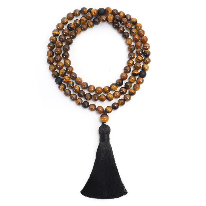 Braccialetto di protezione con nappa in occhio di tigre Buddha Stones, 108 perline Mala