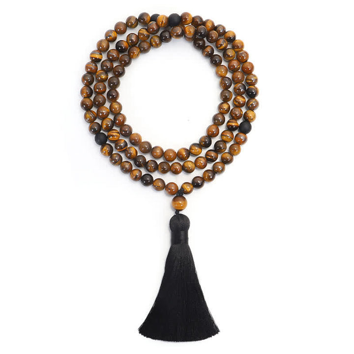 Braccialetto di protezione con nappa in occhio di tigre Buddha Stones, 108 perline Mala