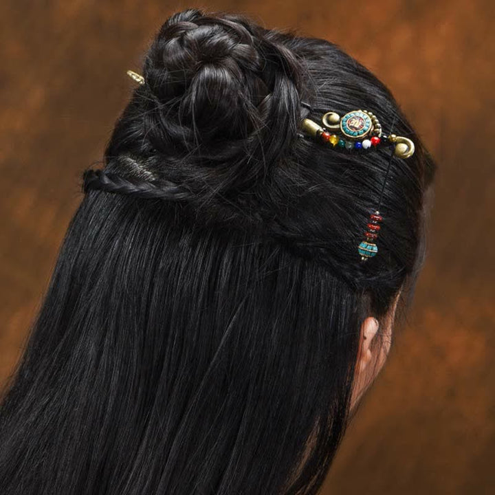 Decorazioni per capelli con forcina di protezione in agata turchese tibetana
